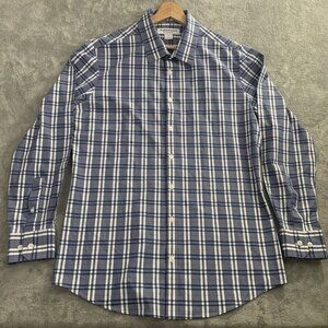 Mizzen + Main Shirt Mens Large Trim Button Up Plaid Blue Performance Menswear